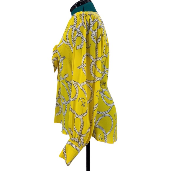 Cabi Reef Knot Blouse #5707 Plunging V-Neck Fitted Waist Bell Sleeve Top, Medium - Picture 7 of 17